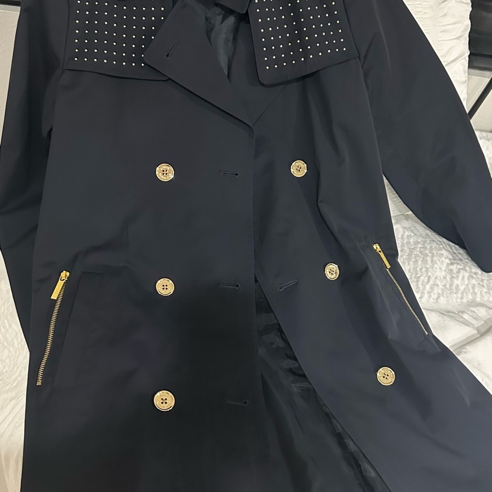 Michael Kors Black Trench Coat with Gold Accents